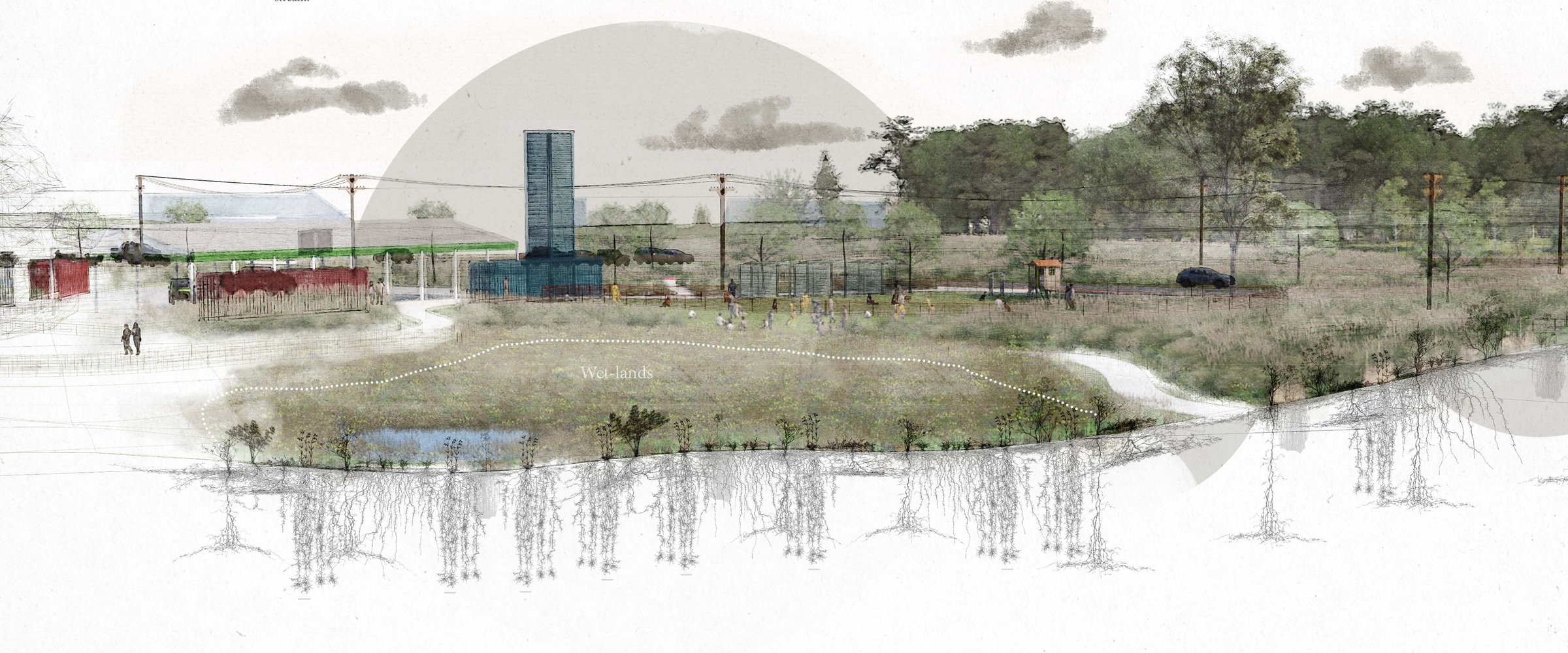 Rendered public space, project by Bryant Baugus